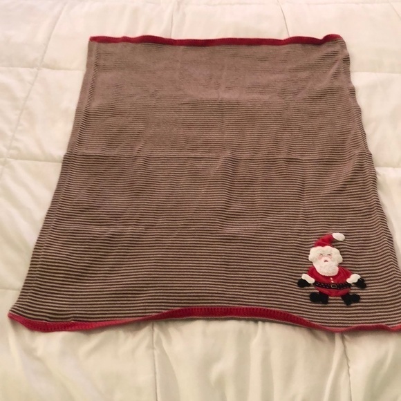Pottery Barn Kids Other - Pottery Barn kids 💯 cotton striped baby blanket with 🎅 Santa Claus brown khaki